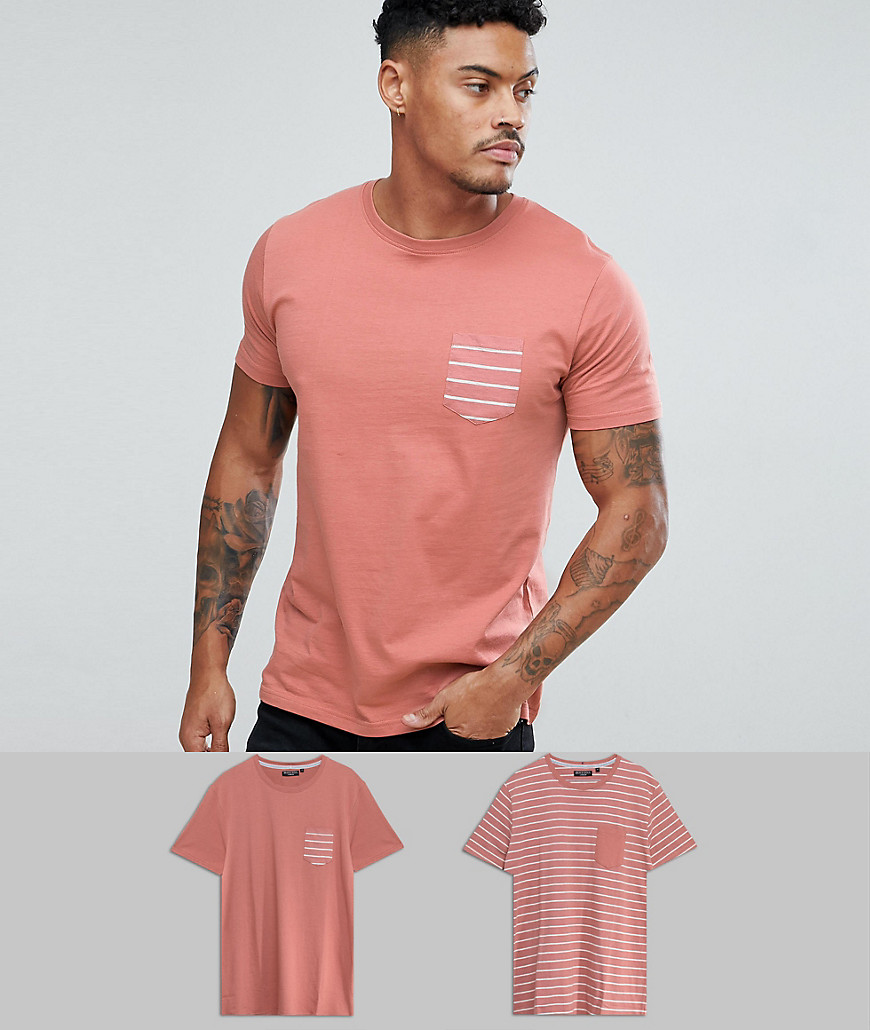 Brave Soul - Confezione da 2 T-shirt a righe e tinta unita-Rosa