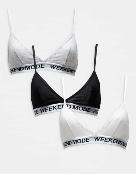 Brave Soul - Confezione da 3 brassière a triangolo in cotone nero, bianco e grigio con fascia a contrasto - view 1