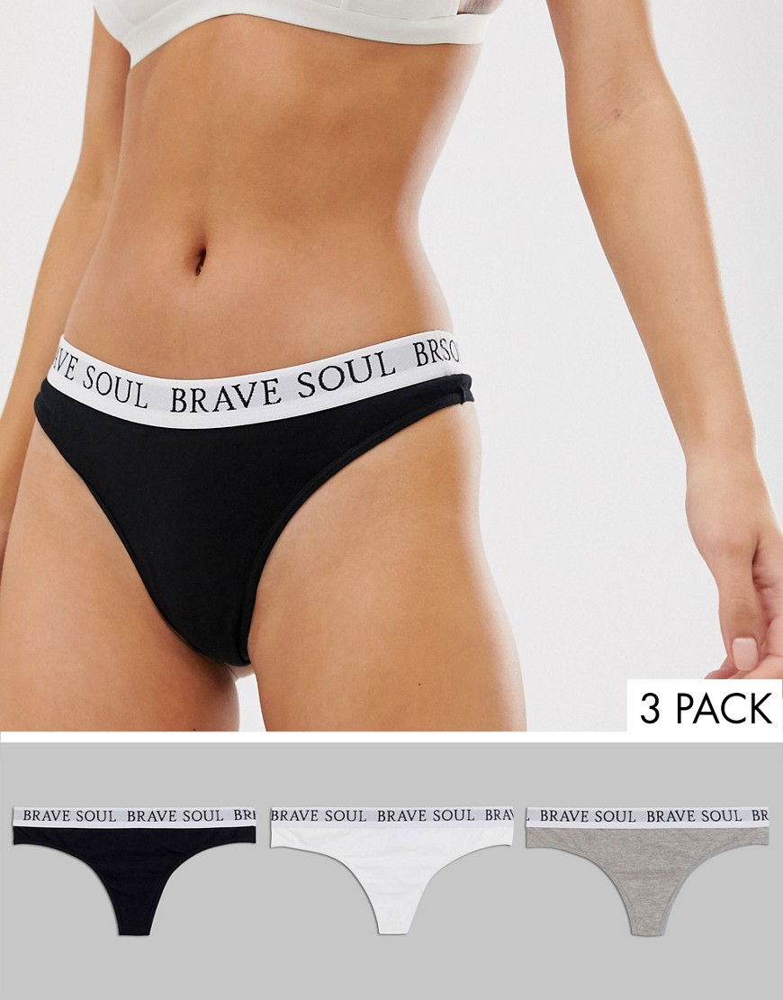 Brave Soul - Confezione da 3 perizomi con elastico in vita-Multicolore