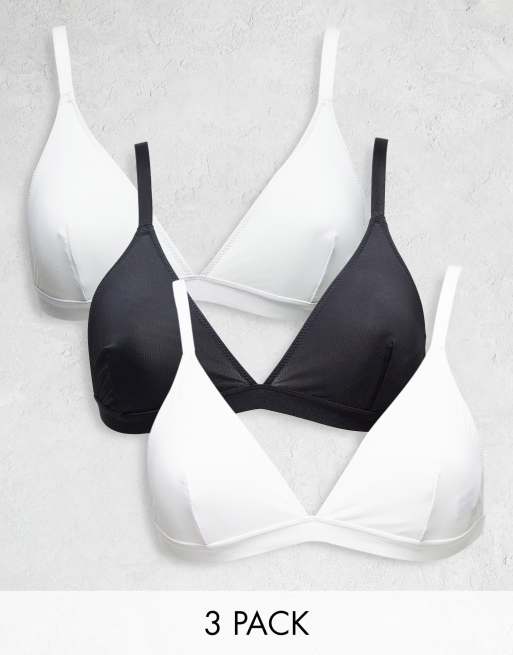 Brave Soul - Confezione da 3 reggiseni in microfibra nero, bianco e grigio