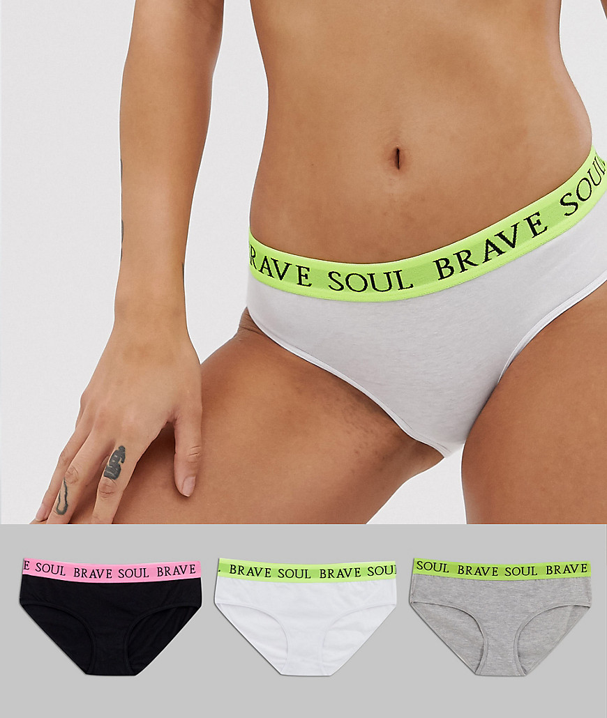 Brave Soul - Confezione da 3 slip con bordo fluo-Multicolore