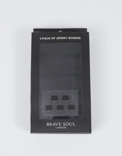 Brave Soul - Confezione da 5 boxer neri con ricamo, 2 di 3