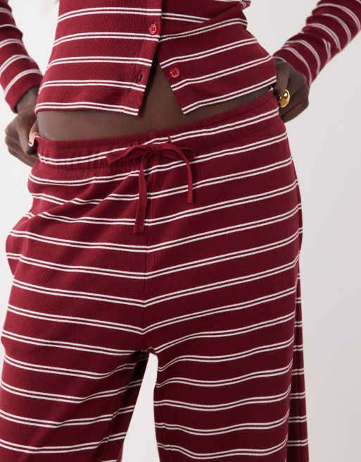Brave Soul conjunto de ropa de estar por casa acanalado a rayas burdeos, 4 de 4