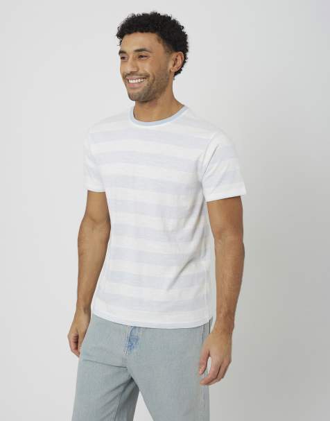 Brave Soul Contrast crew neck stripe t-shirt in light blue - view 1