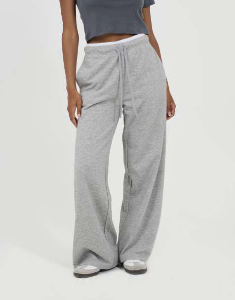Brave Soul Contrast double waistband wide leg joggers in grey - view 1