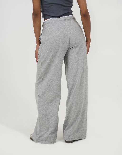 Brave Soul Contrast double waistband wide leg joggers in grey, 4 of 4