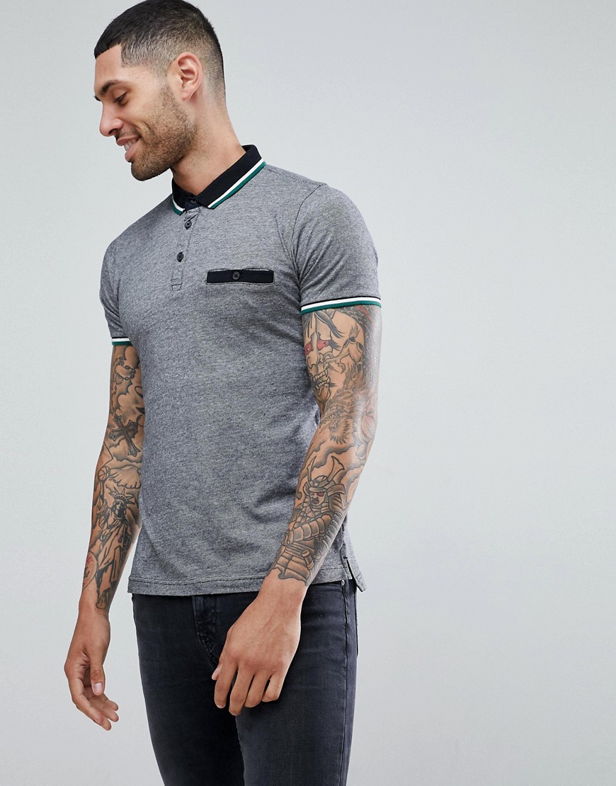 Brave Soul Contrast Pocket and Collar Polo-Black