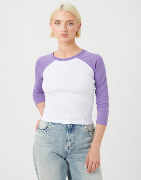 Brave Soul Contrast raglan long sleeve t-shirt in lilac