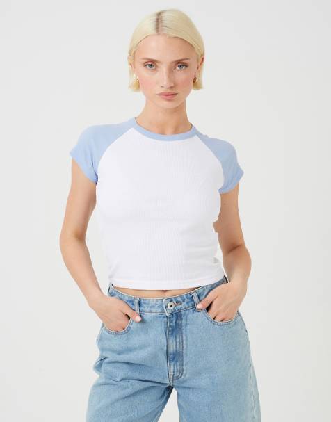 Brave Soul Contrast raglan sleeve baby tee in pale blue - view 1