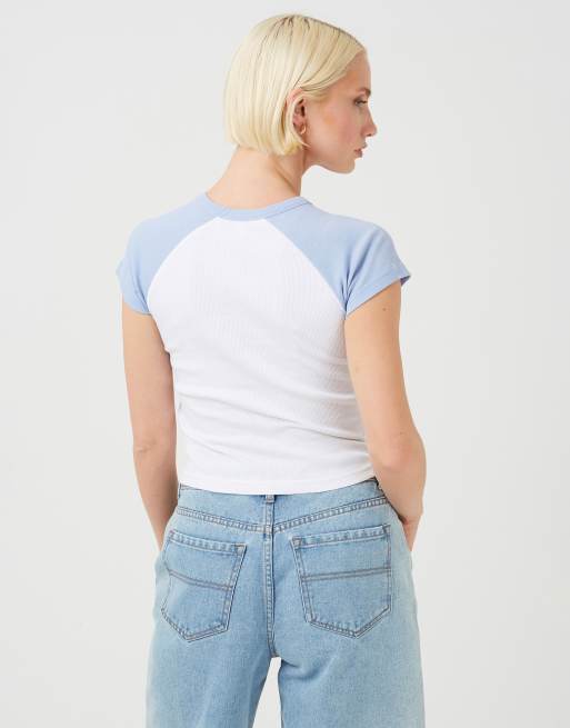 Brave Soul Contrast raglan sleeve baby tee in pale blue, 2 of 4