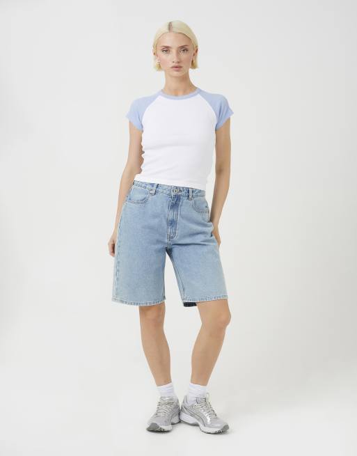Brave Soul Contrast raglan sleeve baby tee in pale blue, 3 of 4