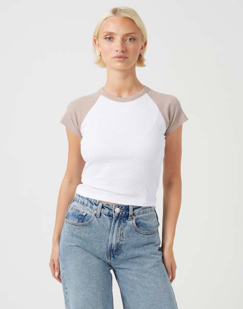 Brave Soul Contrast raglan sleeve baby tee in white - view 1