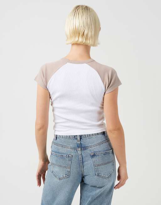 Brave Soul Contrast raglan sleeve baby tee in white, 2 of 4