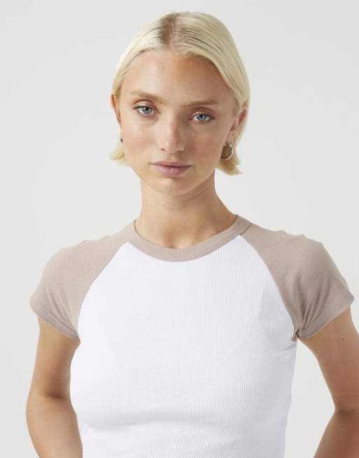 Brave Soul Contrast raglan sleeve baby tee in white, 4 of 4