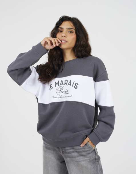 Brave Soul Contrast stripe panel crew neck sweatshirt in charcoal - view 1