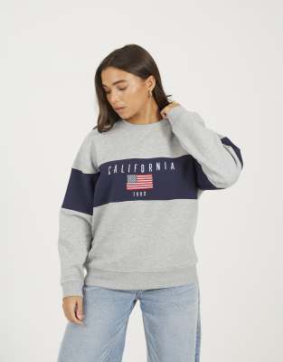 Brave Soul Contrast stripe panel crew neck sweatshirt in grey