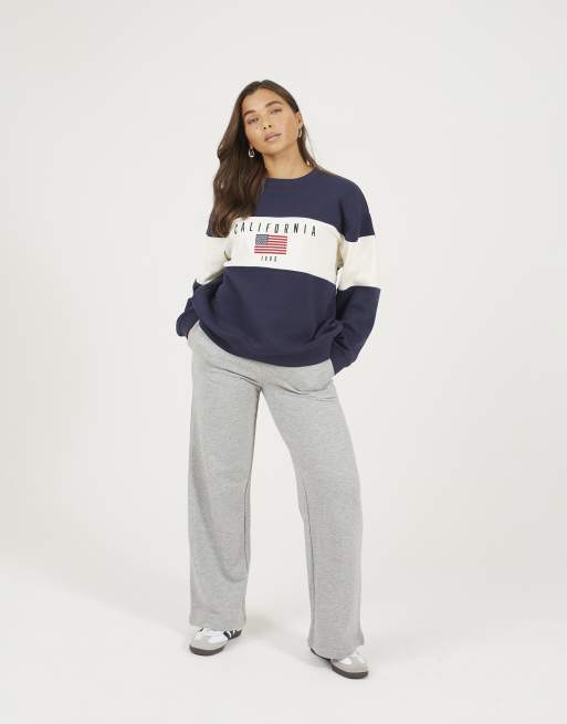 Brave Soul Contrast stripe panel crew neck sweatshirt in navy, 2 of 4