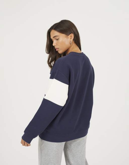 Brave Soul Contrast stripe panel crew neck sweatshirt in navy, 3 of 4