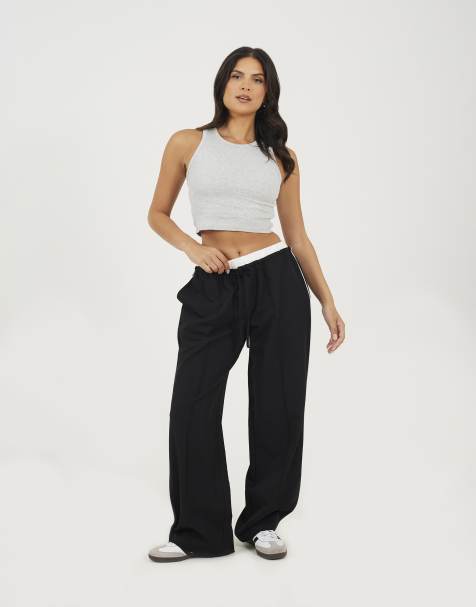 Brave Soul Contrast waistband tailored trousers in black