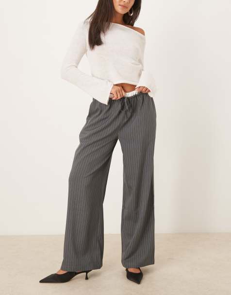 Brave Soul Contrast waistband tailored trousers in grey