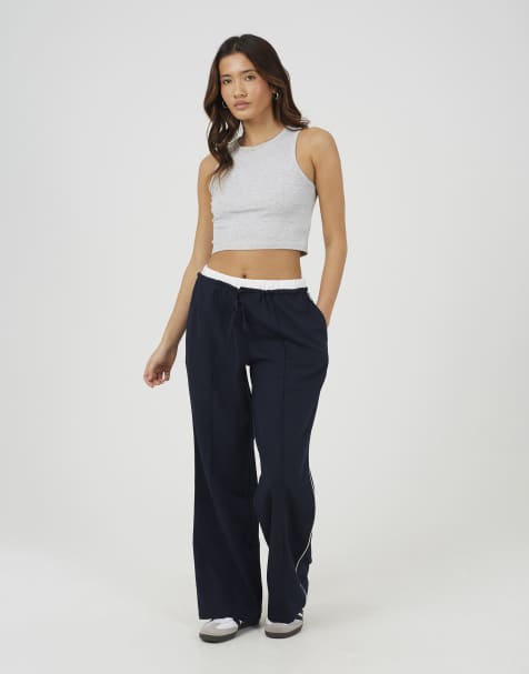 Brave Soul Contrast waistband tailored trousers in navy