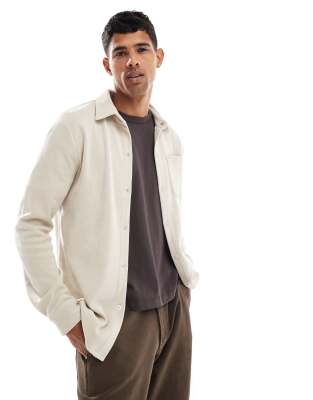 Brave Soul cord overshirt in stone-Neutral