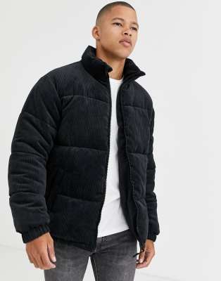 Brave Soul cord puffer jacket in black