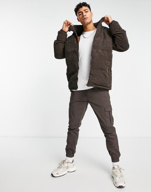 Brave Soul cord puffer jacket in brown