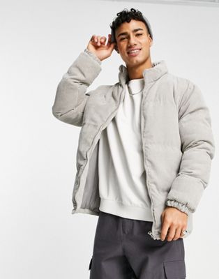 Brave Soul cord puffer jacket in ice grey
