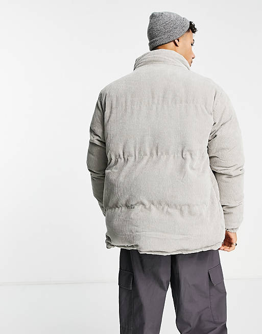 Brave Soul cord puffer jacket in ice grey