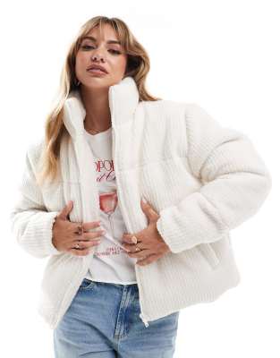 Brave Soul cord short puffer jacket in cream