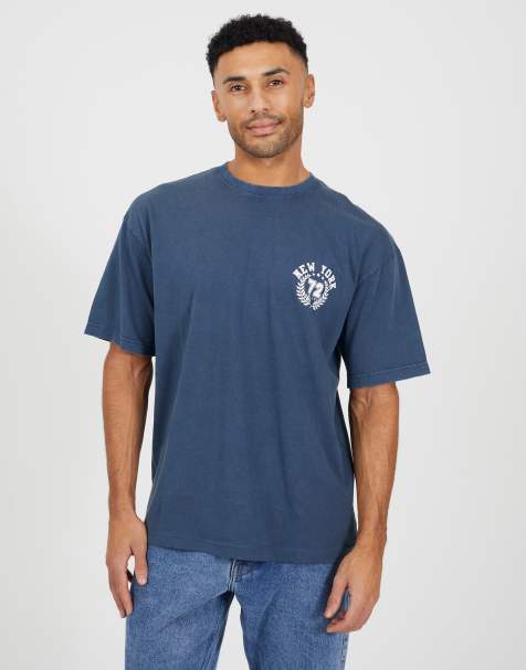 Brave Soul Cotton acid wash crew neck graphic t-shirt in blue - view 1