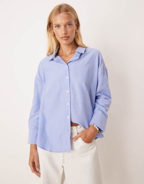 Brave Soul Cotton blend relaxed long sleeve shirt in blue - view 1
