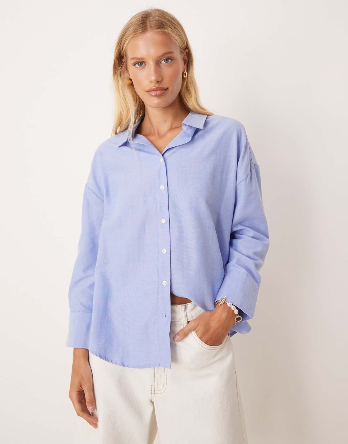 Brave Soul Cotton blend relaxed long sleeve shirt in blue