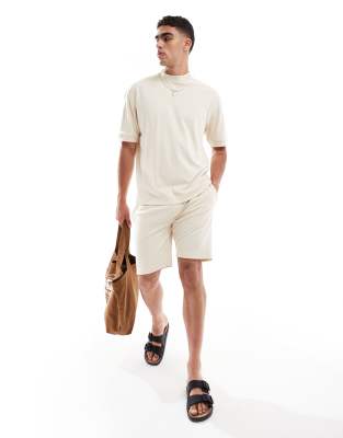 Brave Soul Brave Soul cotton blend t-shirt and shorts co-ord set in stone-Neutral