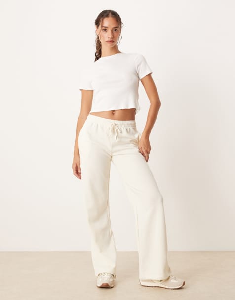 Brave Soul Cotton blend wide leg joggers in cream - view 1