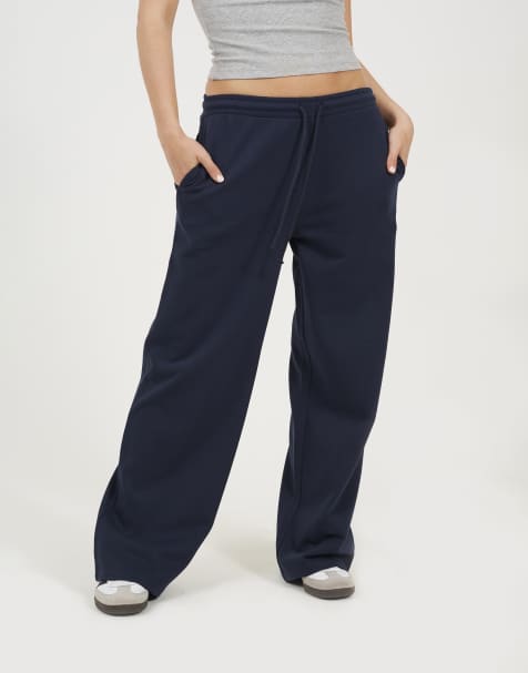 Brave Soul Cotton blend wide leg joggers in navy - view 1