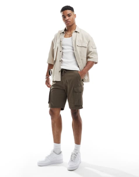 Brave Soul Cotton cargo shorts in khaki - view 1