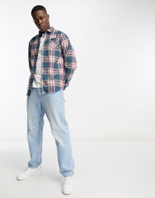 Brave Soul cotton check shirt in blue, red & grey