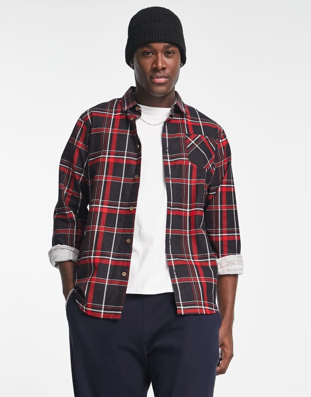 Brave Soul - cotton check shirt in navy, red & ecru