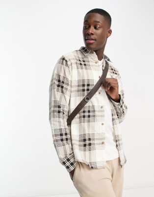Brave Soul cotton check shirt in off white & brown - ASOS Price Checker