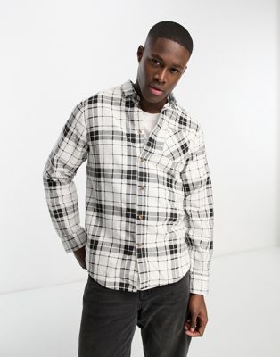 Brave Soul cotton check shirt in white & black - ASOS Price Checker
