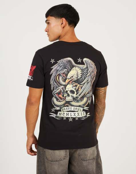 Brave Soul Cotton crew neck graphic t-shirt in black - view 1