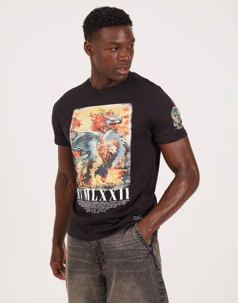 Brave Soul Cotton crew neck graphic t-shirt in black - view 1