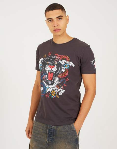 Brave Soul Cotton crew neck graphic t-shirt in charcoal - view 1