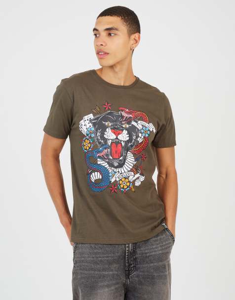 Brave Soul Cotton crew neck graphic t-shirt in khaki - view 1