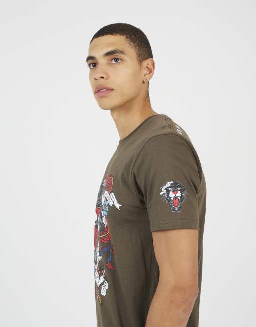 Brave Soul Cotton crew neck graphic t-shirt in khaki, 3 of 4