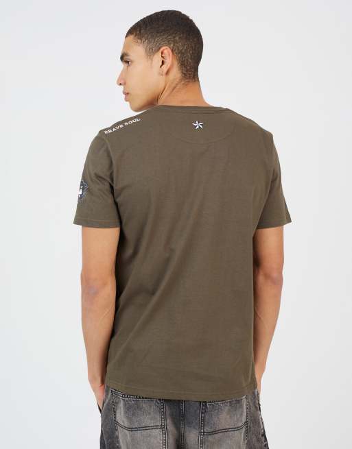 Brave Soul Cotton crew neck graphic t-shirt in khaki, 4 of 4