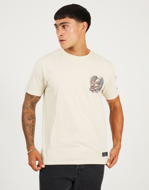Brave Soul Cotton crew neck graphic t-shirt in light beige - view 1