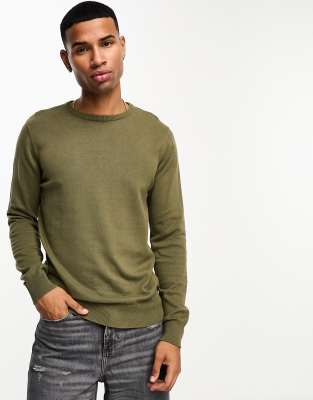 Brave Soul cotton crew neck jumper in ivy green | ASOS